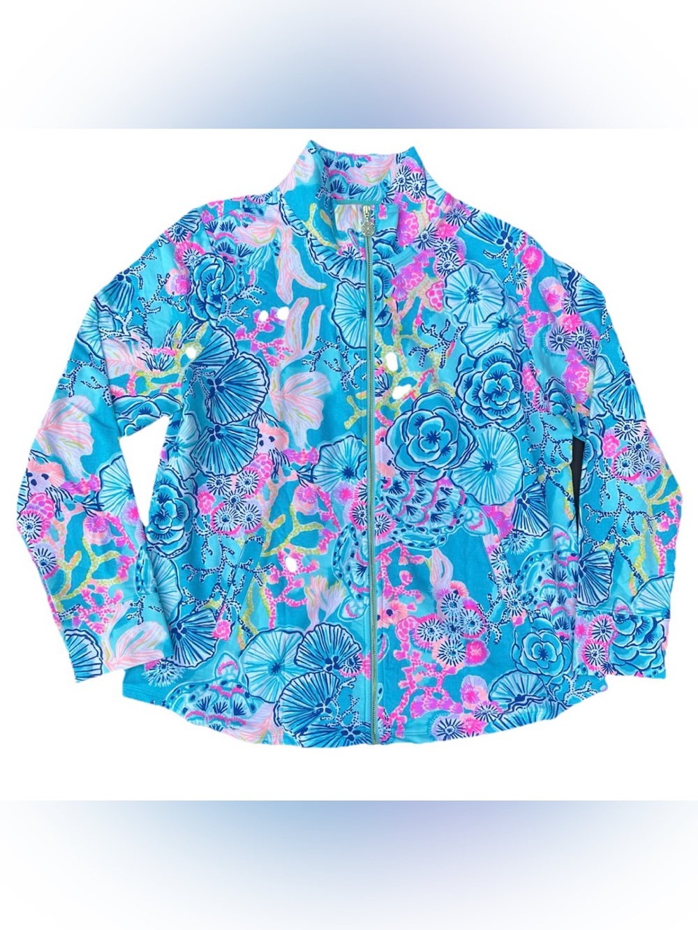New Lilly Pulitzer Leona UPF 50+ Zip-Up Bali Blue Once Upon A Tide, Size XL